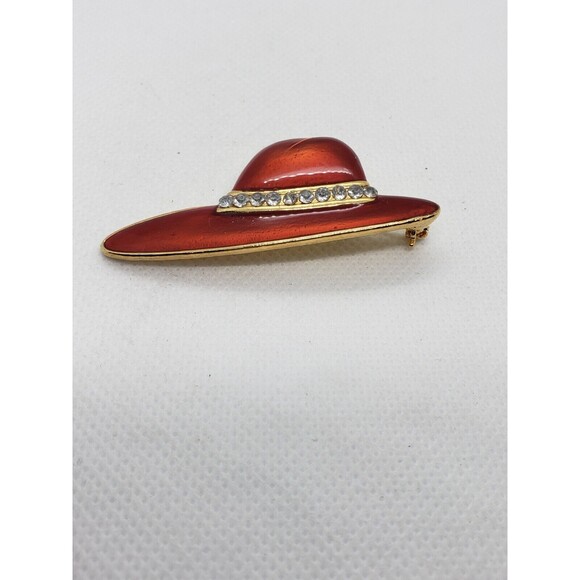 Red Hat Society Red Hat Enameled  Brooch Pin w/ Rhinestones - Picture 1 of 4